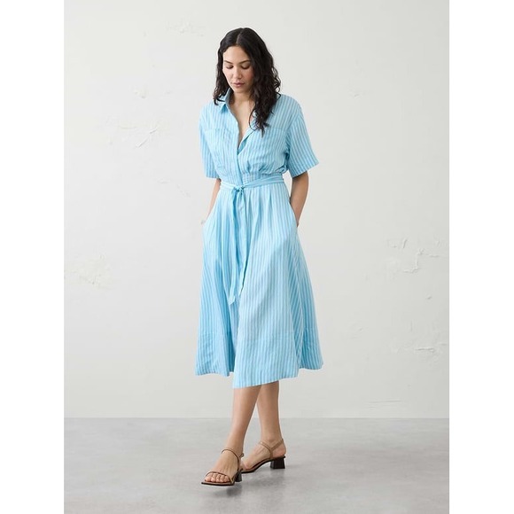 Banana Republic Factory Dresses & Skirts - NWT Banana Republic Factory Midi Shirt Dress Size XL Blue White Sash Pockets